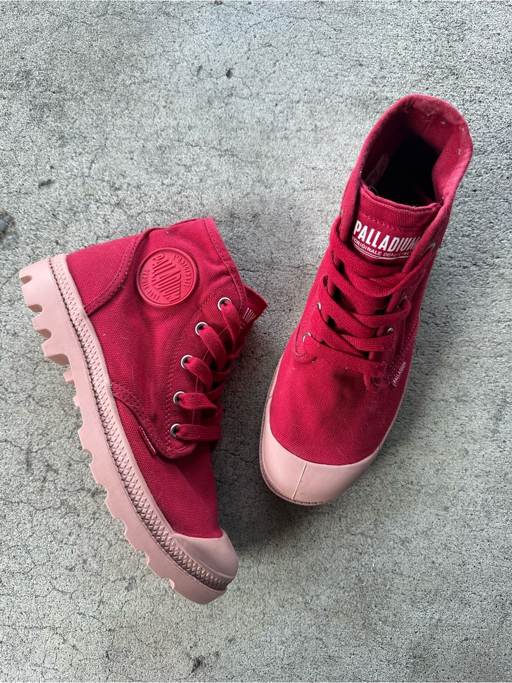 Palladium Red Pampa Vegan Canvas Lace Up Boot